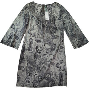 Stile Benetton Gray Marble Print Shift Dress XS Italy 3/4 Sleeve Mod Minimalist